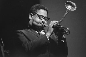 Jazz trumpeter Dizzy Gillespie is seen performing at the Newport Jazz Festival in Rhode Island, June 30, 1967. (AP Photo/Frank C. Curtin)